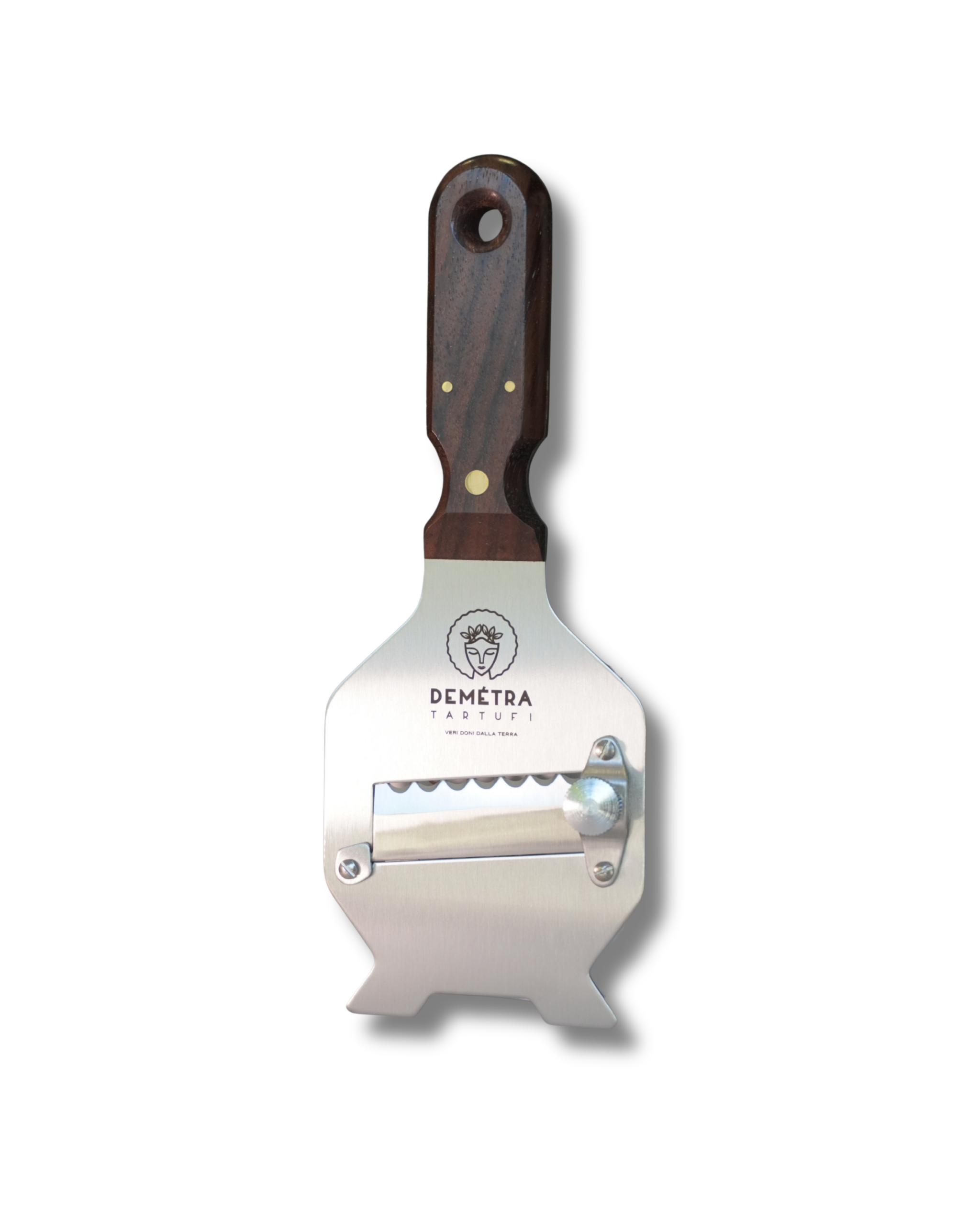 Affettatartufi in acciaio inox con manico in Palissandro - lama seghettata
